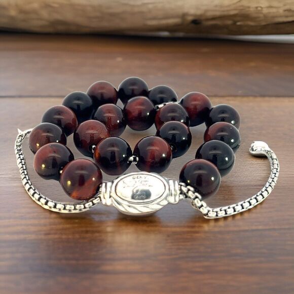 David Yurman Tiger Eye Spiritual Beads Bracelet 8.5" Silver 8 mm Estate DY587 - Picture 7 of 16